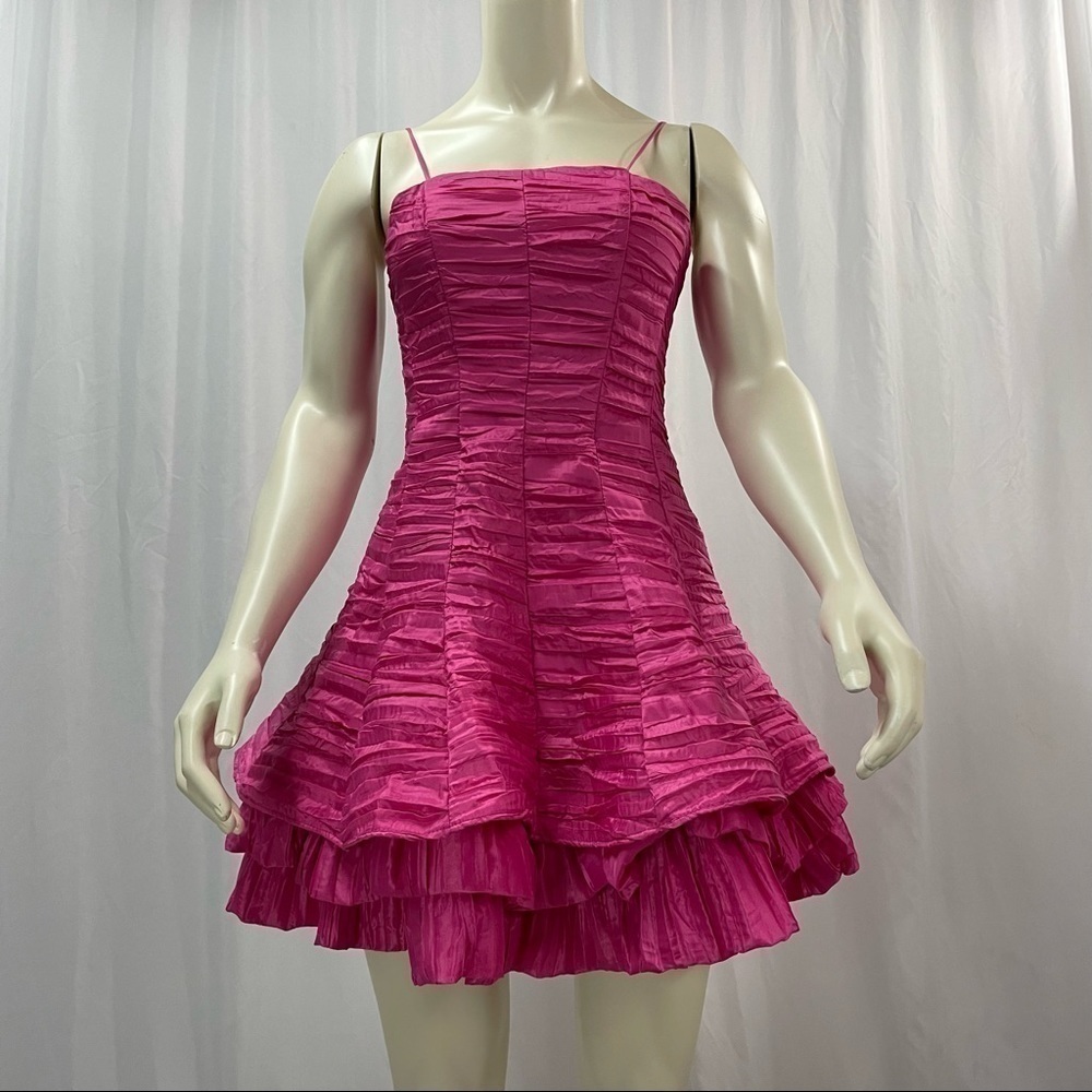 Prom Graduation Party Fit And Flare Dress Tiered Ruffle Hem Hot Pink Size XS